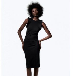NEW Zara Ruffled Rib Dress Size XL Black